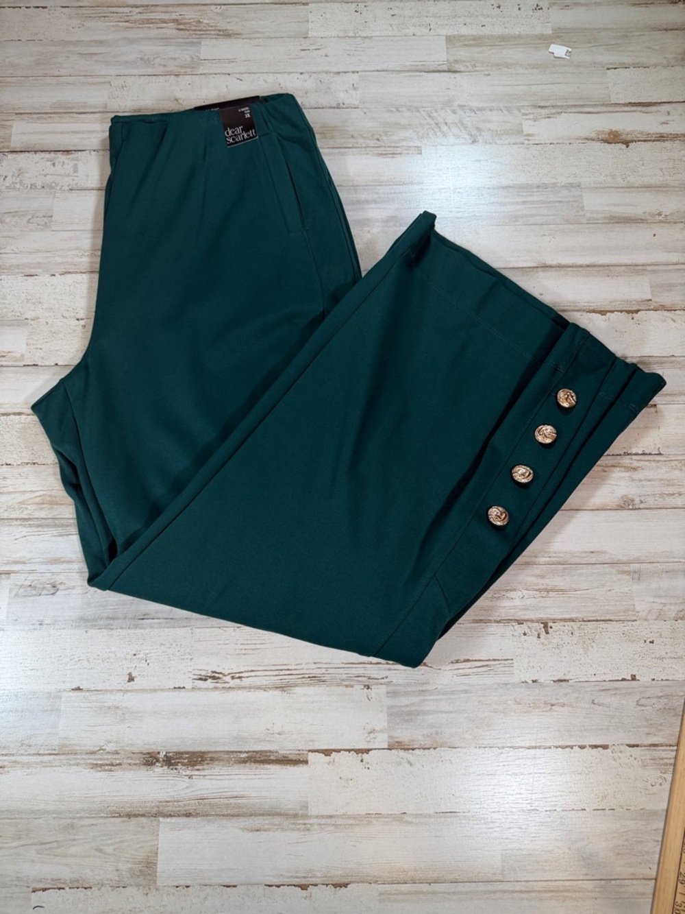 Dear Scarlett Teal Green Wide Leg Pants with Gold Button Detail